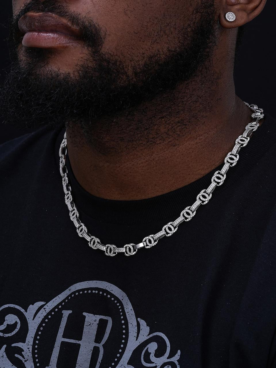 MOISSANITE Double C Custom Link Chain Necklace Iced Out - 925 Silver - 10mm - 16"-28"