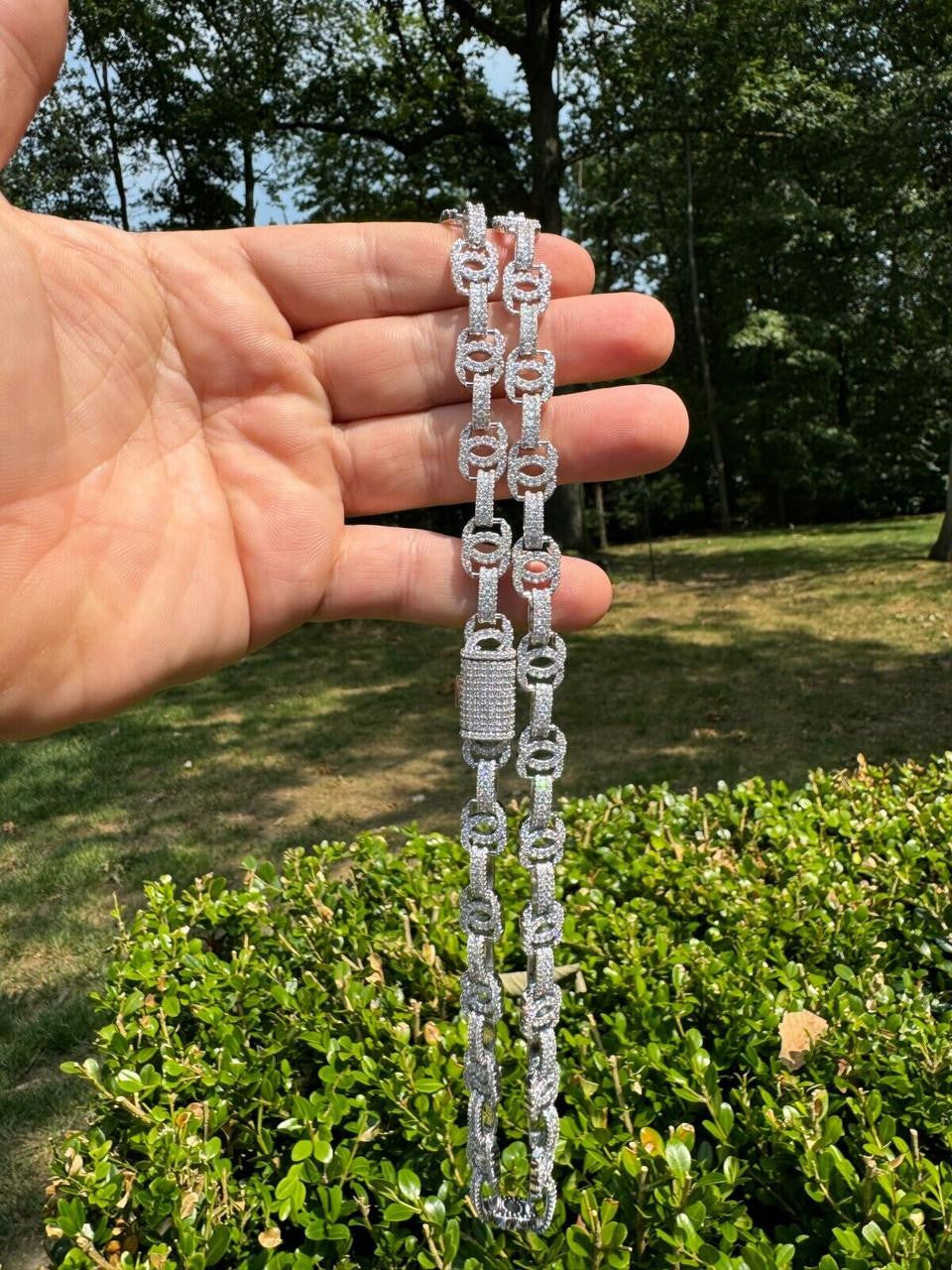 MOISSANITE Double C Custom Link Chain Necklace Iced Out - 925 Silver - 10mm - 16"-28"