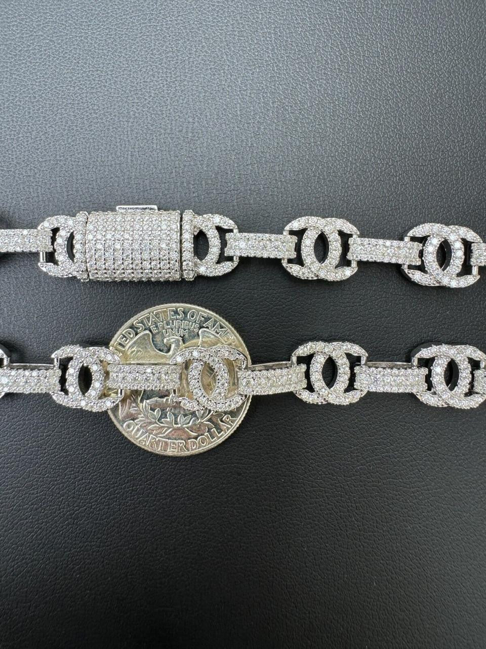 MOISSANITE Double C Custom Link Chain Necklace Iced Out - 925 Silver - 10mm - 16"-28"