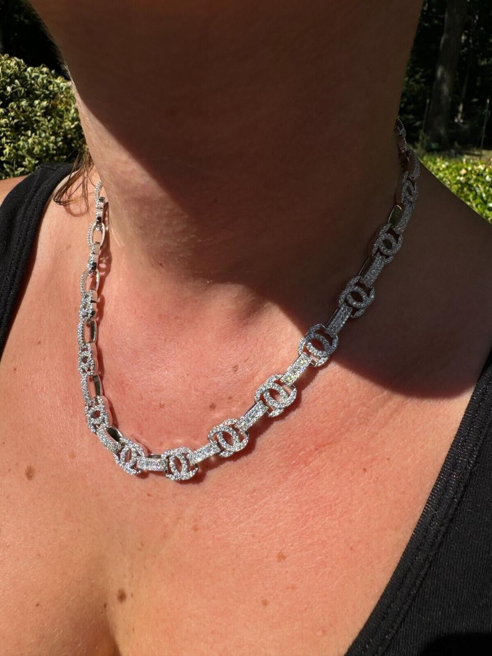 MOISSANITE Double C Custom Link Chain Necklace Iced Out - 925 Silver - 10mm - 16"-28"
