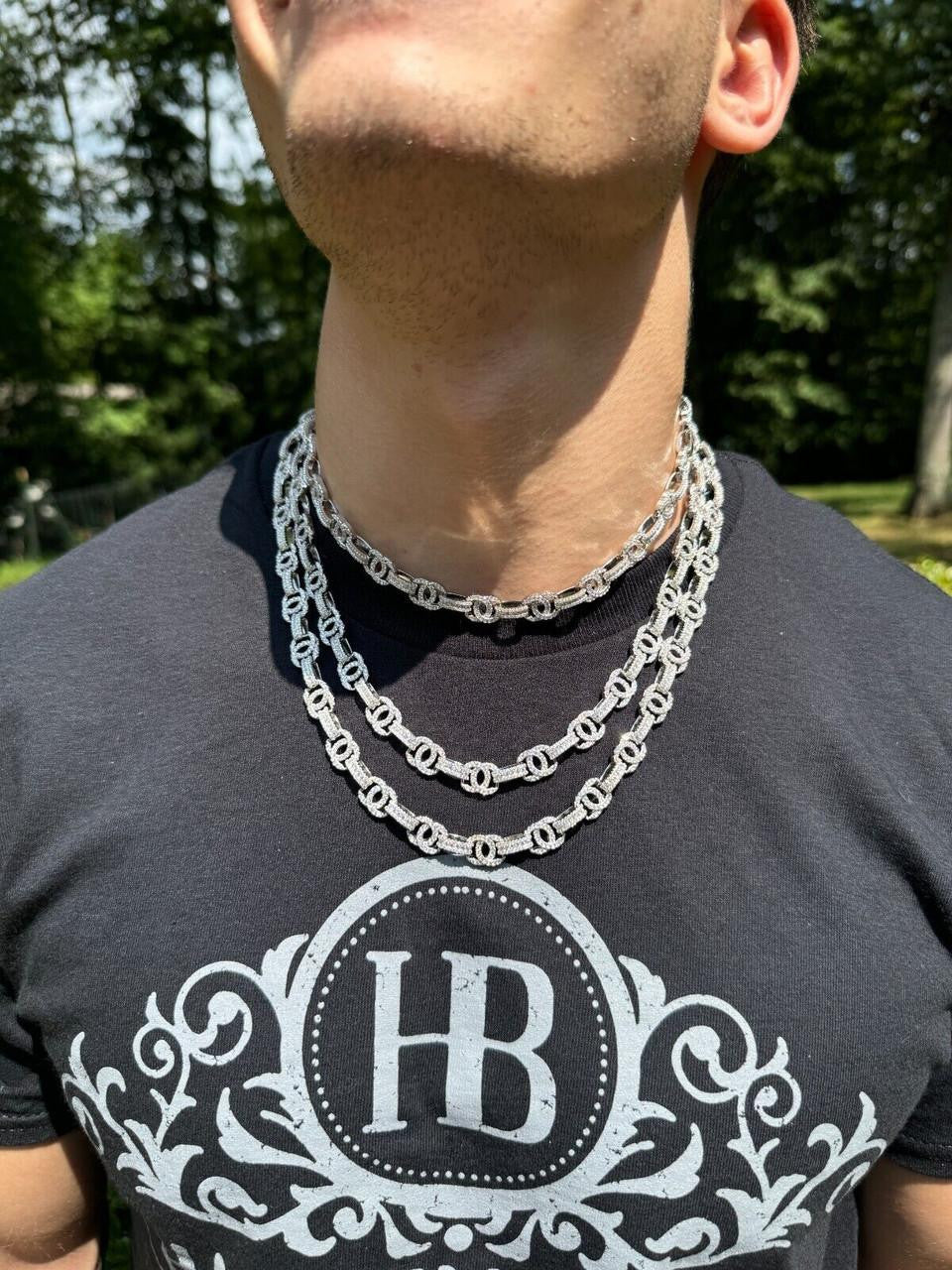 MOISSANITE Double C Custom Link Chain Necklace Iced Out - 925 Silver - 10mm - 16"-28"