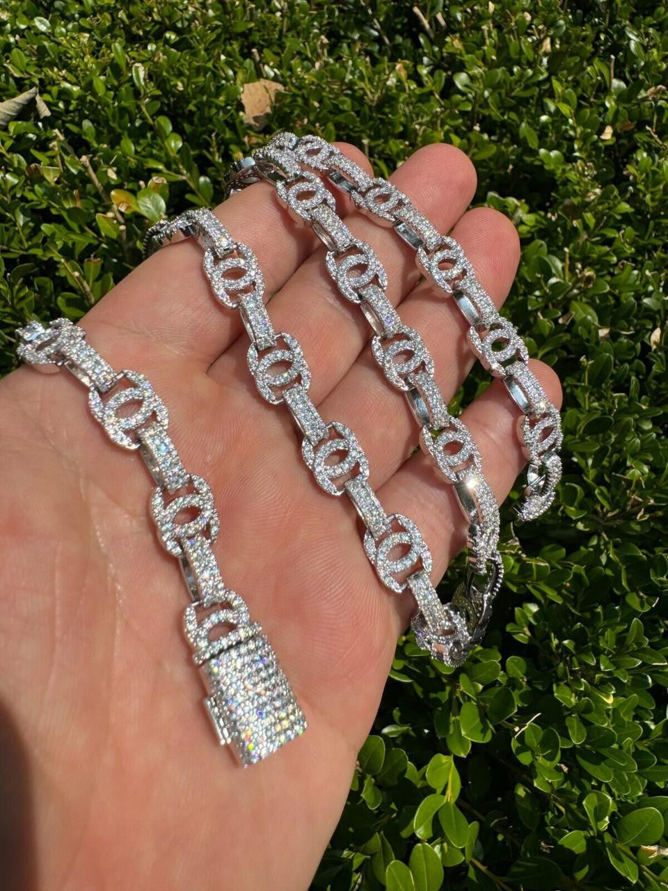 MOISSANITE Double C Custom Link Chain Necklace Iced Out - 925 Silver - 10mm - 16"-28"