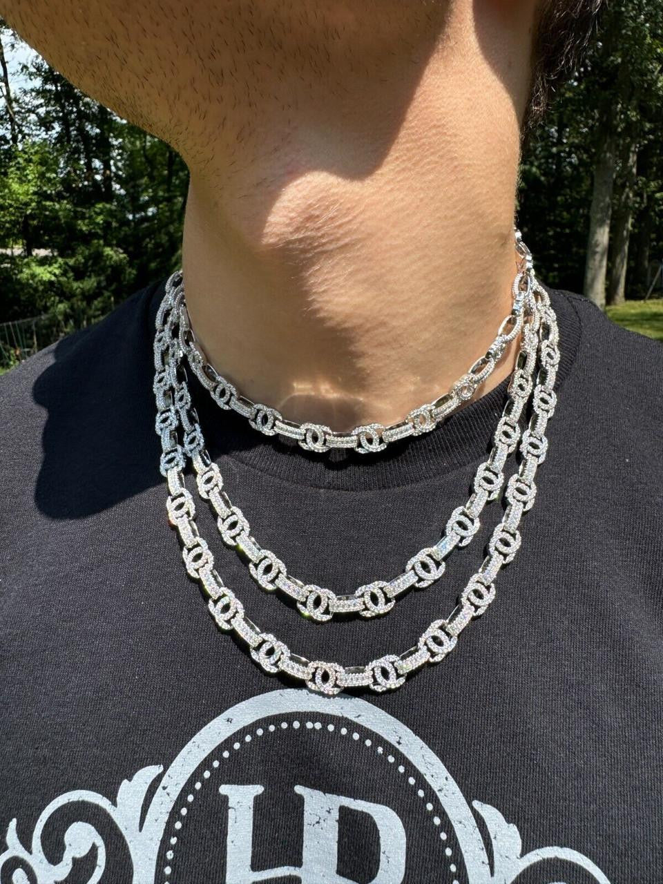 MOISSANITE Double C Custom Link Chain Necklace Iced Out - 925 Silver - 10mm - 16"-28"