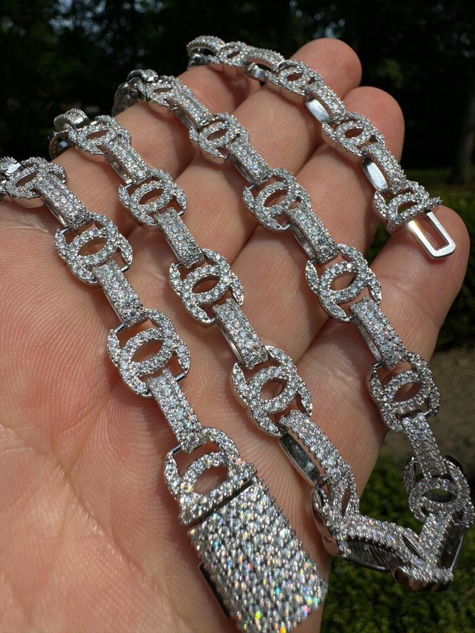 MOISSANITE Double C Custom Link Chain Necklace Iced Out - 925 Silver - 10mm - 16"-28"