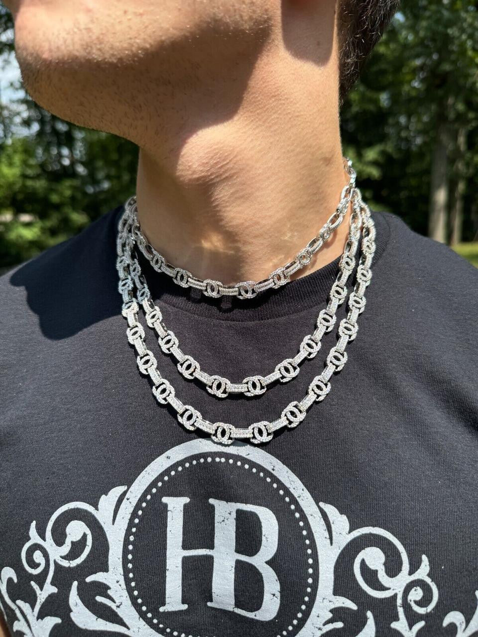 MOISSANITE Double C Custom Link Chain Necklace Iced Out - 925 Silver - 10mm - 16"-28"