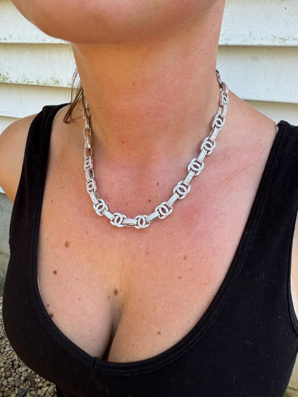 MOISSANITE Double C Custom Link Chain Necklace Iced Out - 925 Silver - 10mm - 16"-28"