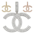 MOISSANITE Double C Fashionista Iced Out Pendant - 14k Yellow/Rose Gold Vermeil Or 925 Silver - Small 1"