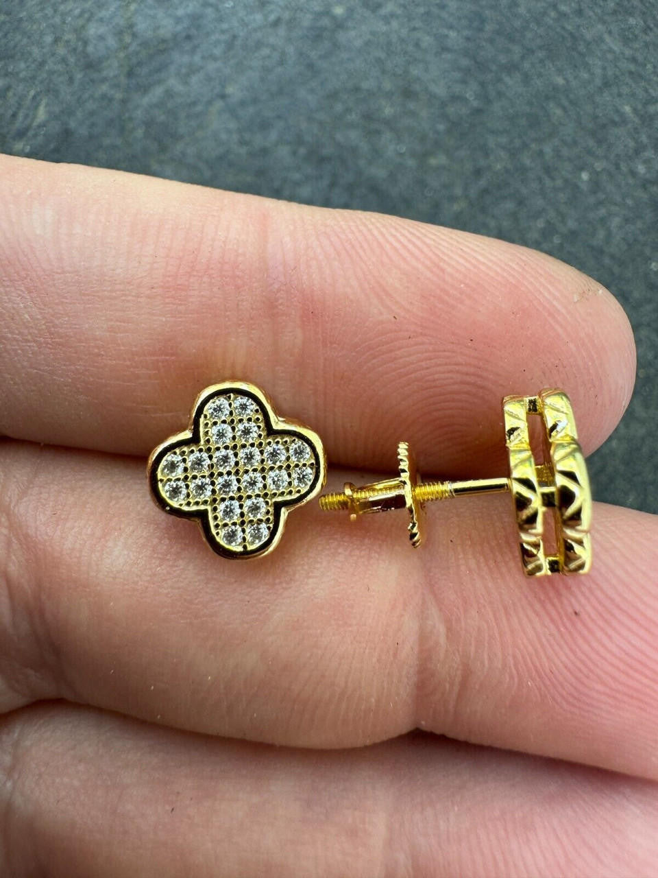 MOISSANITE Clover Fashionista Iced Out Earrings - 14k Gold Vermeil 925 Silver - 10mm