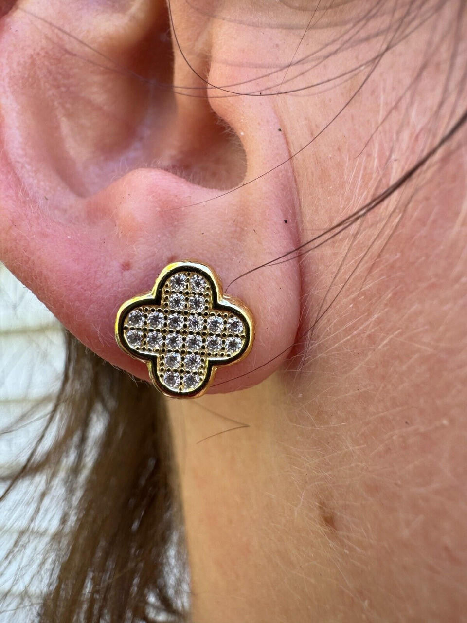 MOISSANITE Clover Fashionista Iced Out Earrings - 14k Gold Vermeil 925 Silver - 10mm