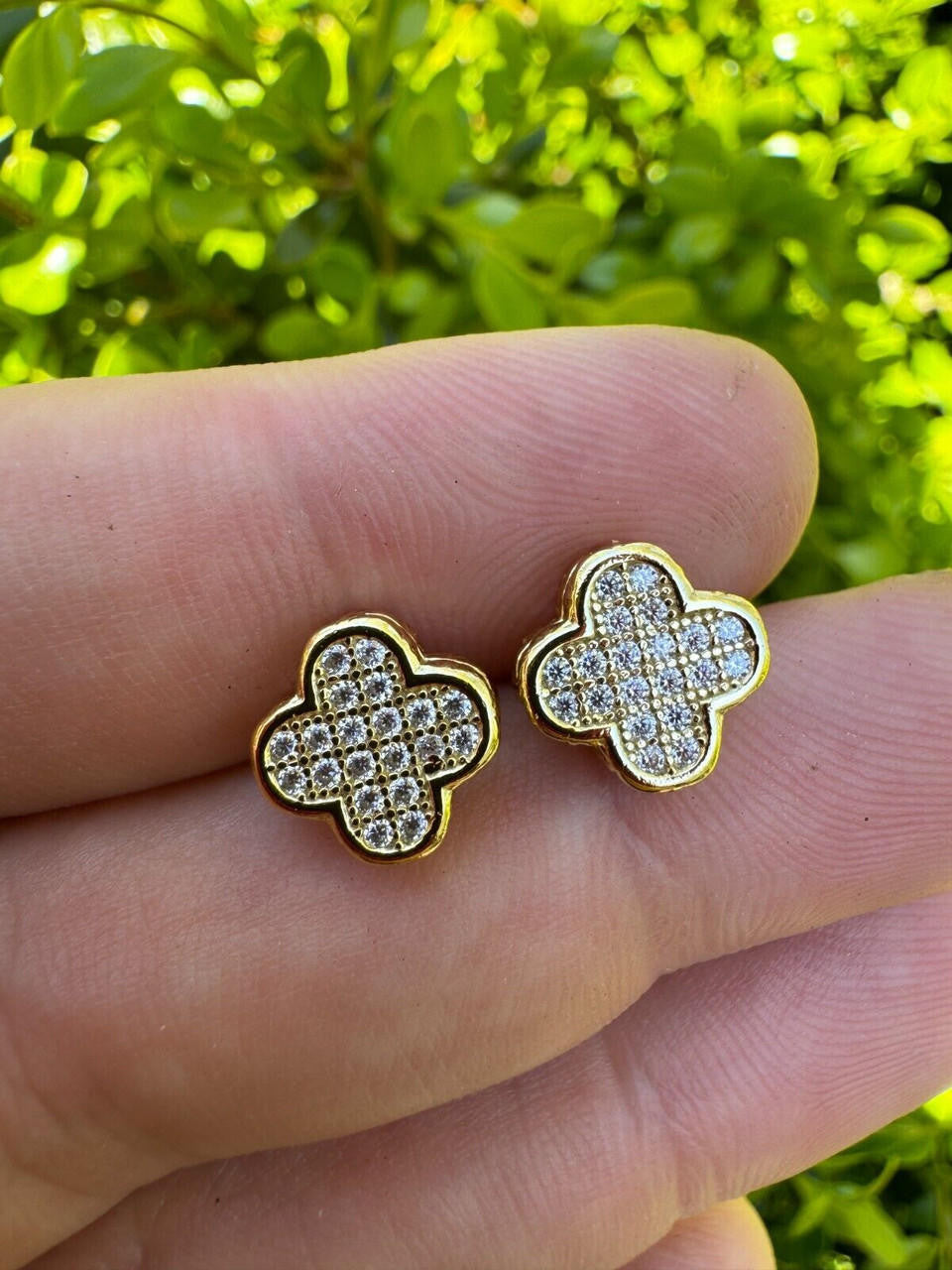 MOISSANITE Clover Fashionista Iced Out Earrings - 14k Gold Vermeil 925 Silver - 10mm