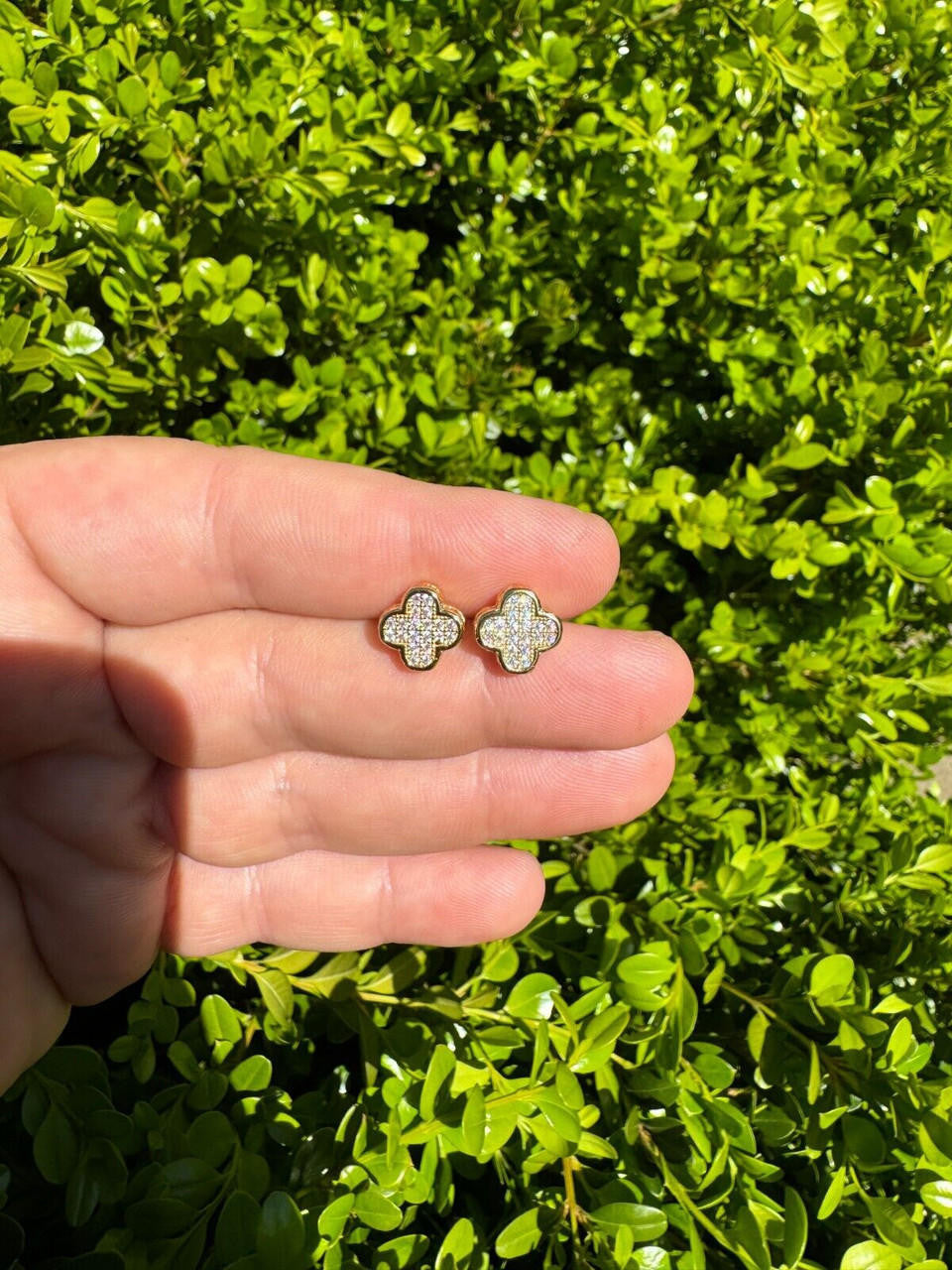 MOISSANITE Clover Fashionista Iced Out Earrings - 14k Gold Vermeil 925 Silver - 10mm