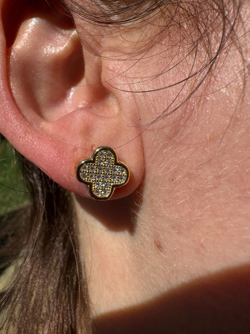 MOISSANITE Clover Fashionista Iced Out Earrings - 14k Gold Vermeil 925 Silver - 10mm