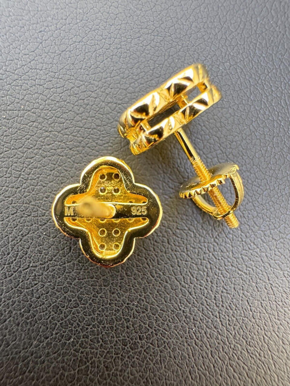 MOISSANITE Clover Fashionista Iced Out Earrings - 14k Gold Vermeil 925 Silver - 10mm