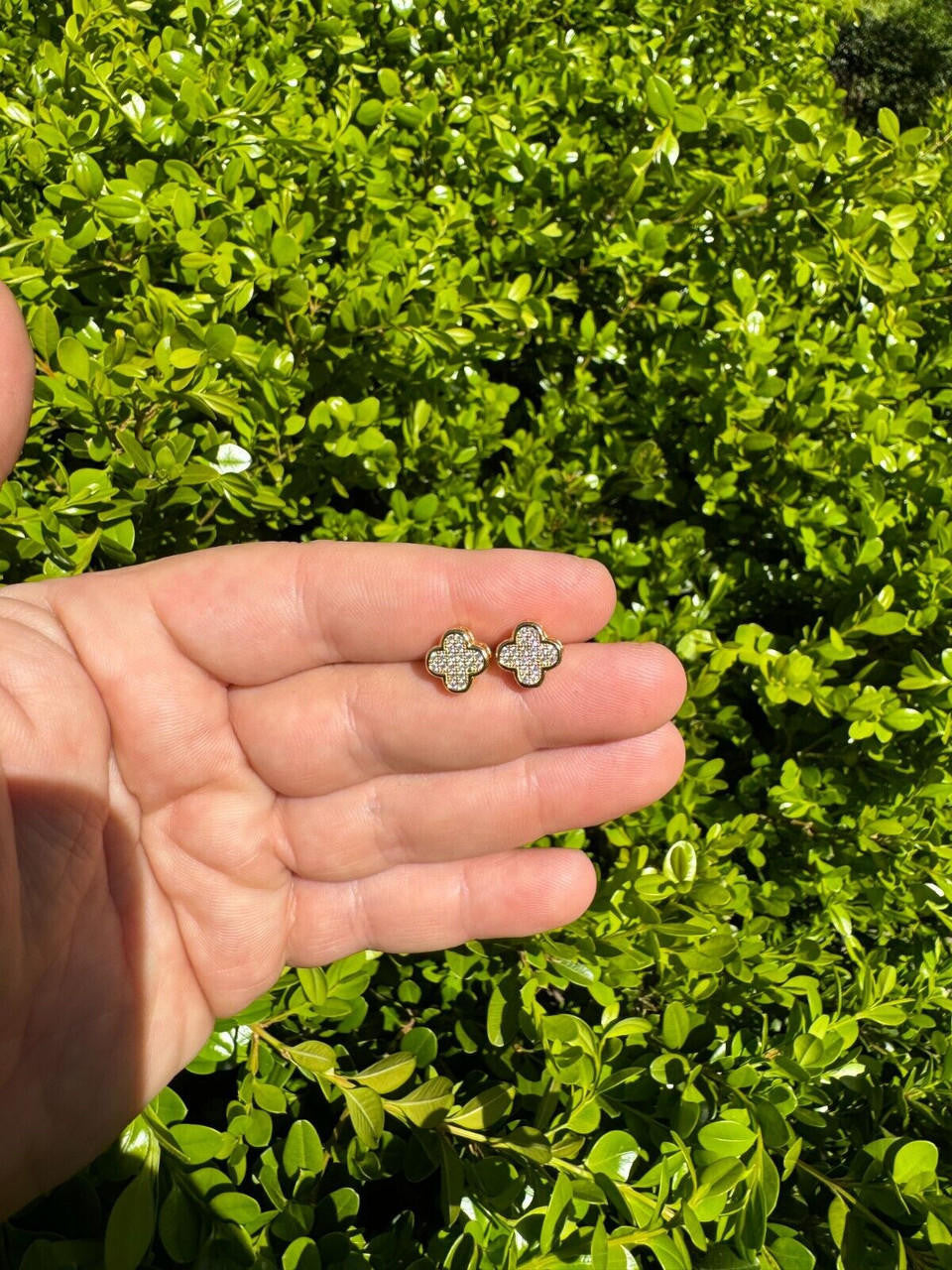 MOISSANITE Clover Fashionista Iced Out Earrings - 14k Gold Vermeil 925 Silver - 10mm