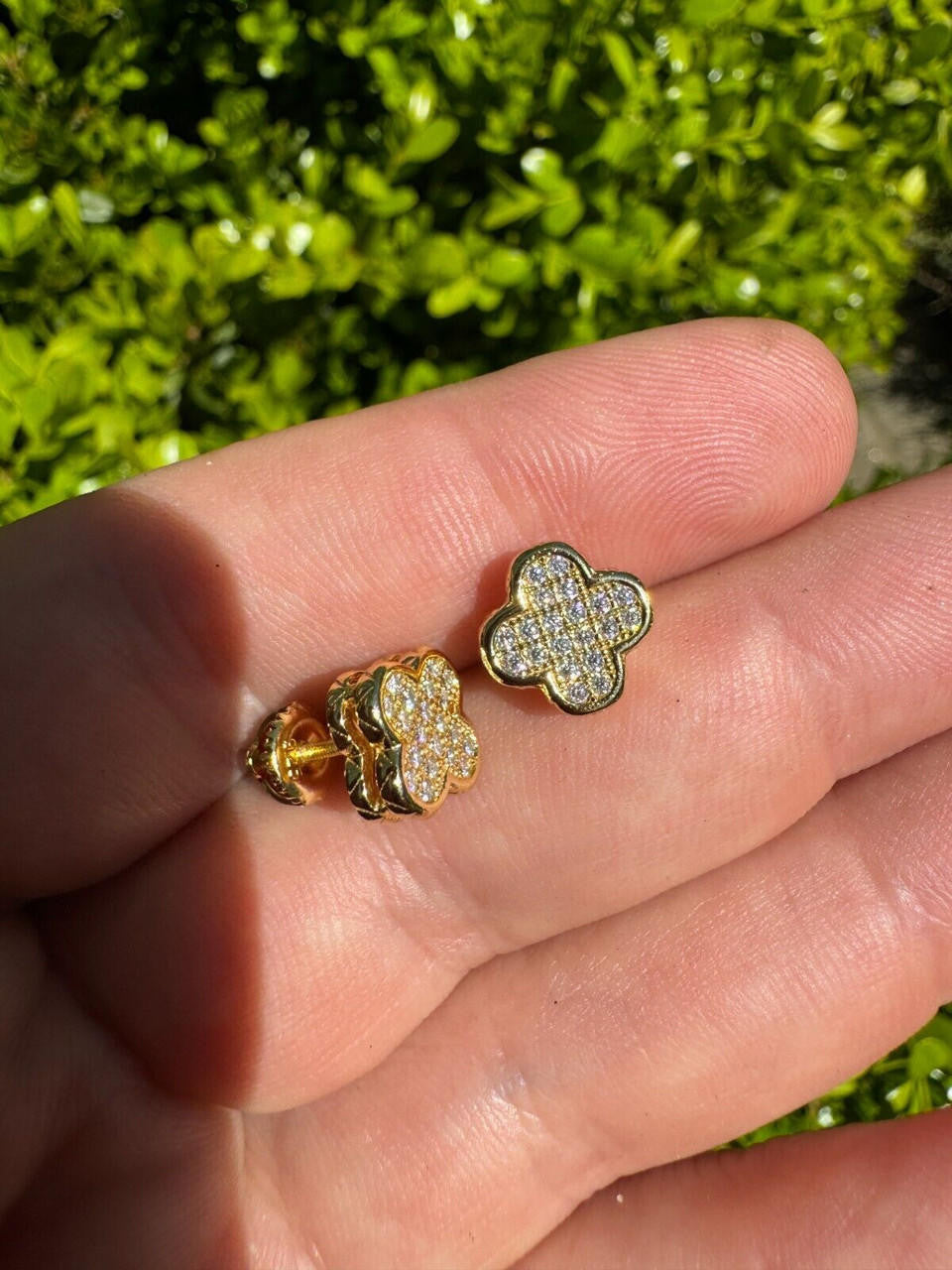 MOISSANITE Clover Fashionista Iced Out Earrings - 14k Gold Vermeil 925 Silver - 10mm