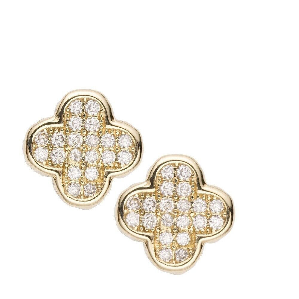 MOISSANITE Clover Fashionista Iced Out Earrings - 14k Gold Vermeil 925 Silver - 10mm