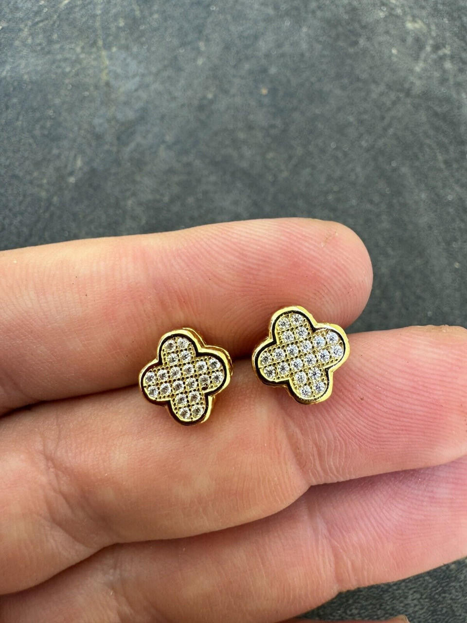 MOISSANITE Clover Fashionista Iced Out Earrings - 14k Gold Vermeil 925 Silver - 10mm