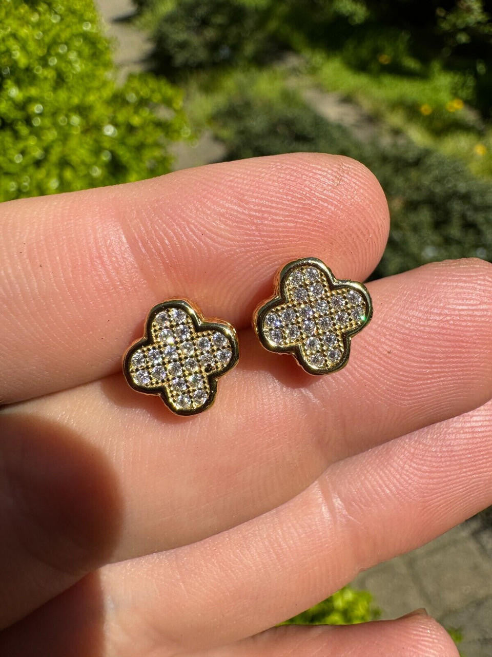 MOISSANITE Clover Fashionista Iced Out Earrings - 14k Gold Vermeil 925 Silver - 10mm