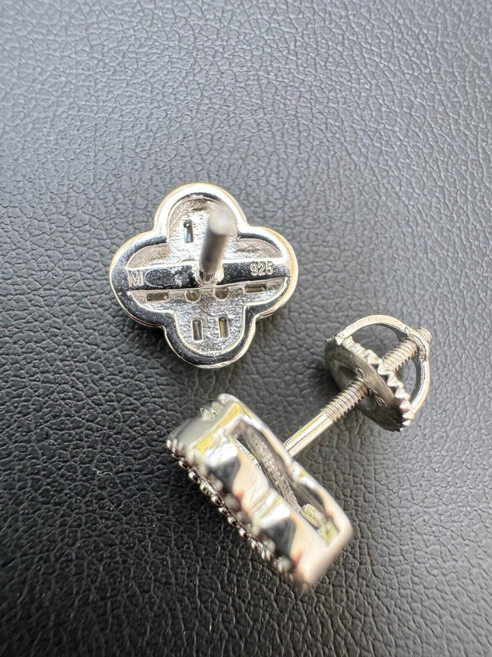 MOISSANITE Earrings Clover 10mm Real 925 Silver Iced Baguette Mens Ladies Studs