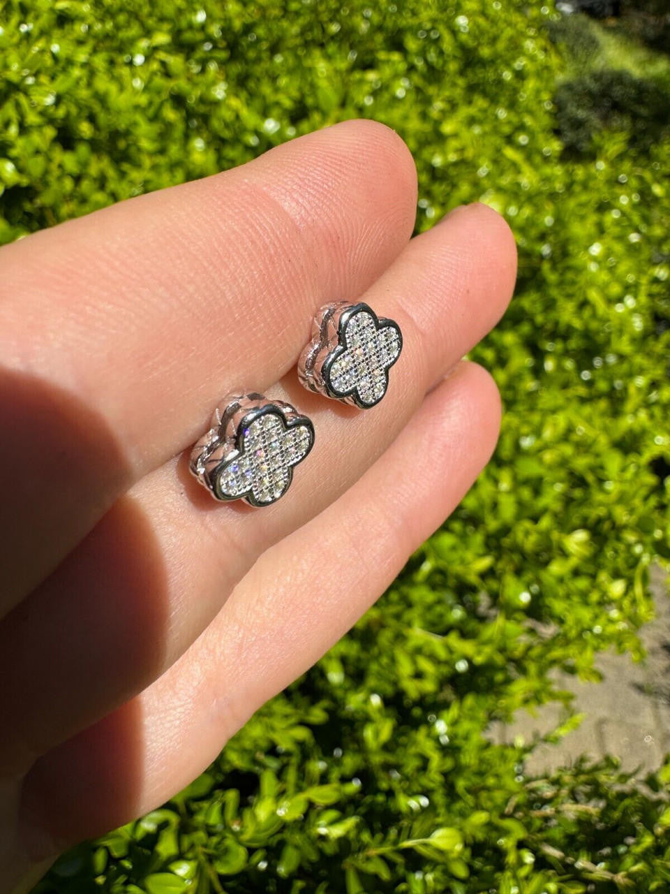 MOISSANITE Clover Fashionista Iced Out Earrings - 925 Silver - 10mm