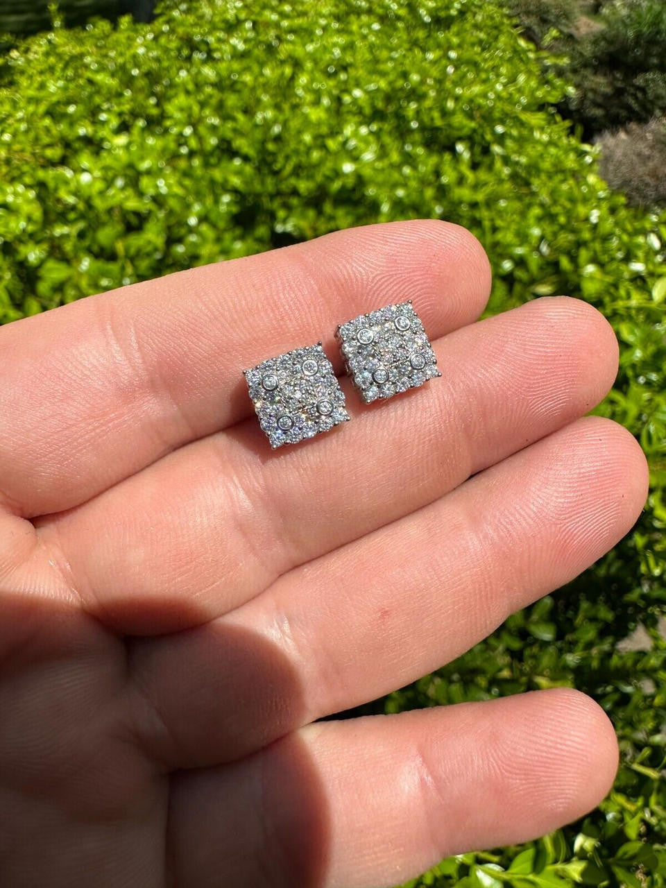 MOISSANITE Four Corners Square Iced Out Earrings - 925 Silver - 10mm