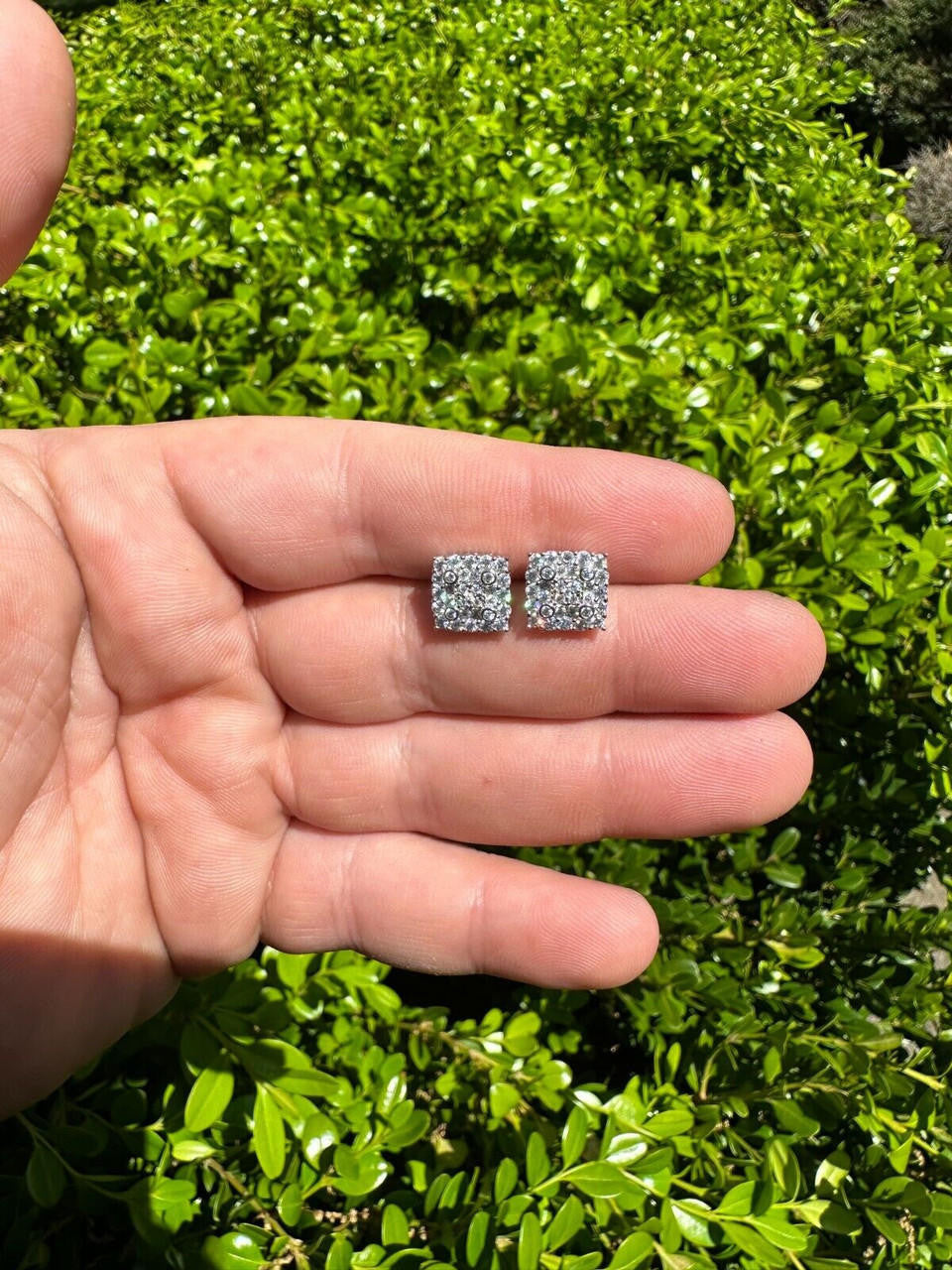 MOISSANITE Four Corners Square Iced Out Earrings - 925 Silver - 10mm