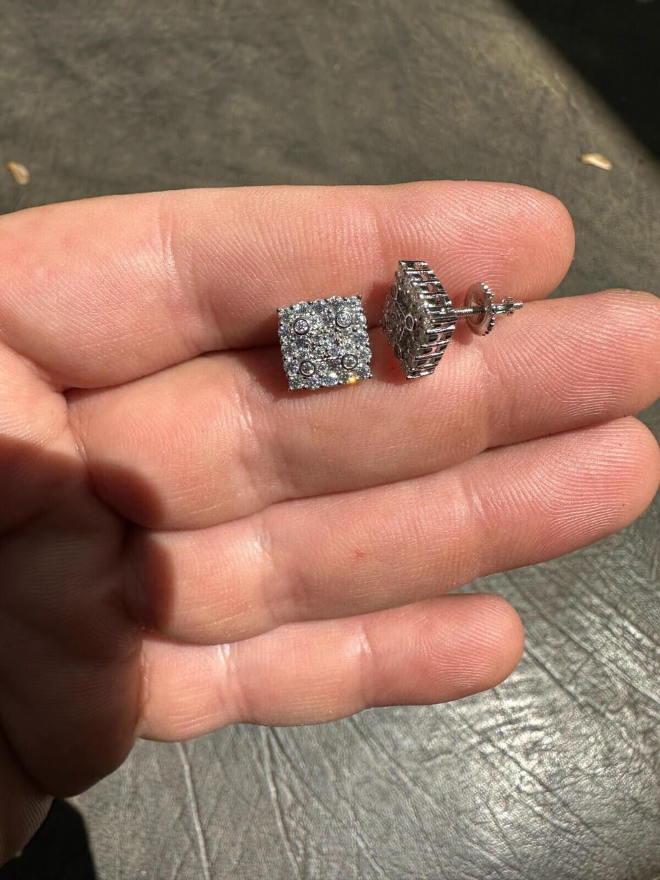 MOISSANITE Four Corners Square Iced Out Earrings - 925 Silver - 10mm