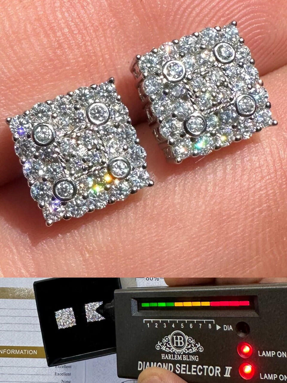 MOISSANITE Four Corners Square Iced Out Earrings - 925 Silver - 10mm