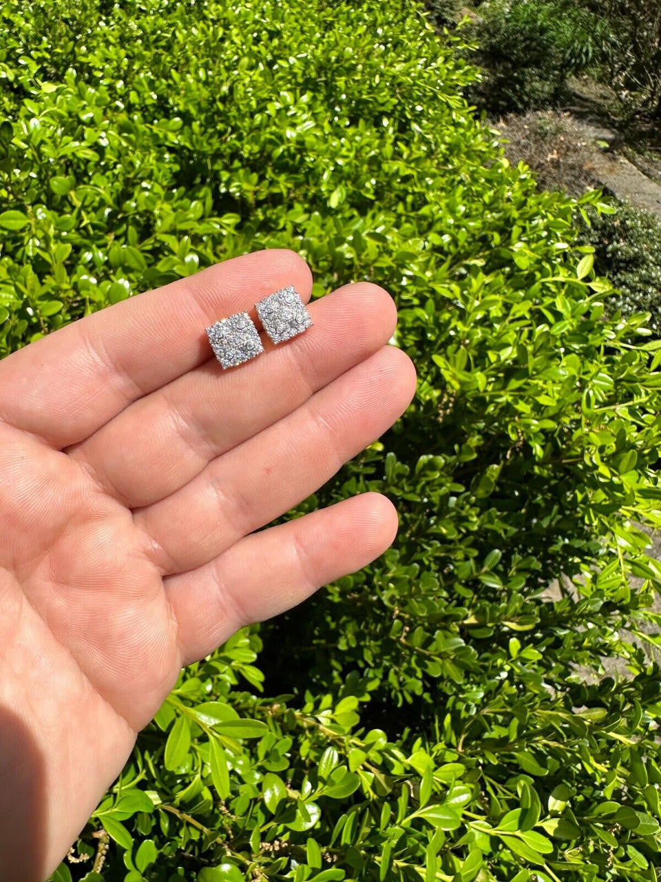 MOISSANITE Four Corners Square Iced Out Earrings - 925 Silver - 10mm
