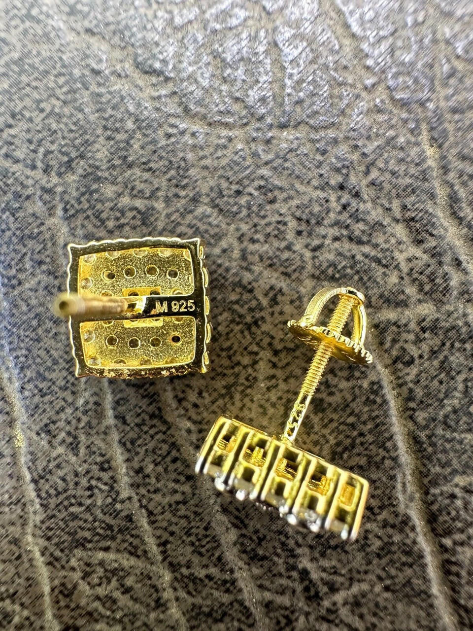 MOISSANITE Four Corners Square Iced Out Earrings - 14k Gold Vermeil 925 Silver - 10mm