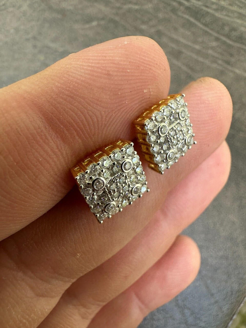MOISSANITE Four Corners Square Iced Out Earrings - 14k Gold Vermeil 925 Silver - 10mm