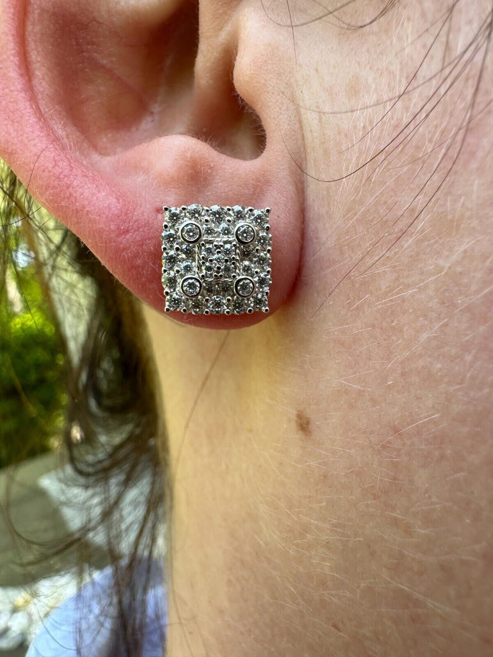 MOISSANITE Four Corners Square Iced Out Earrings - 14k Gold Vermeil 925 Silver - 10mm