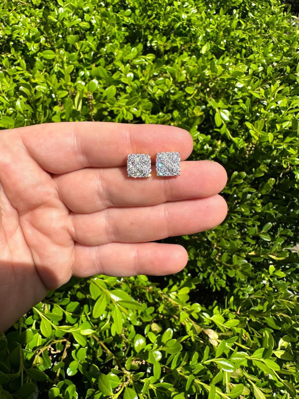 MOISSANITE Four Corners Square Iced Out Earrings - 14k Gold Vermeil 925 Silver - 10mm
