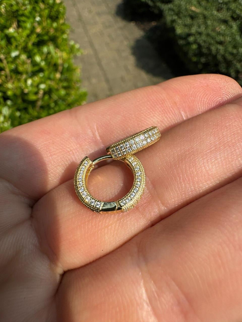 MOISSANITE Everyday Wear Small Huggie Iced Out Hoops - 14k Gold Vermeil 925 Silver - 12mm