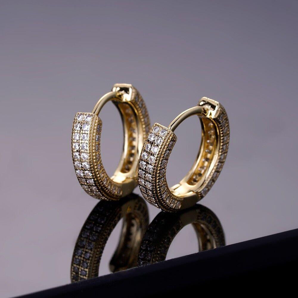 MOISSANITE Everyday Wear Small Huggie Iced Out Hoops - 14k Gold Vermeil 925 Silver - 12mm