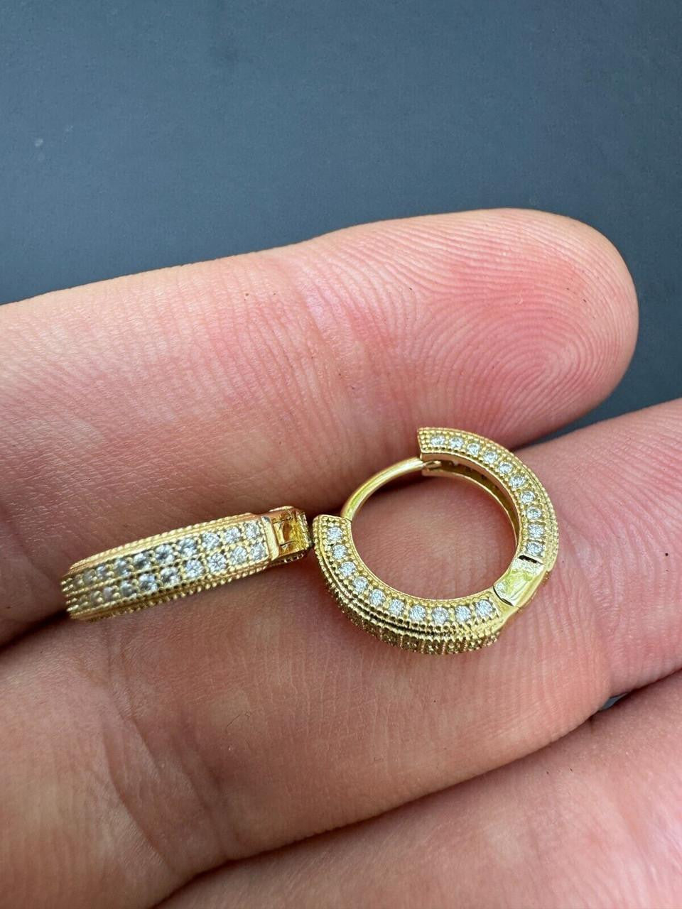 MOISSANITE Everyday Wear Small Huggie Iced Out Hoops - 14k Gold Vermeil 925 Silver - 12mm