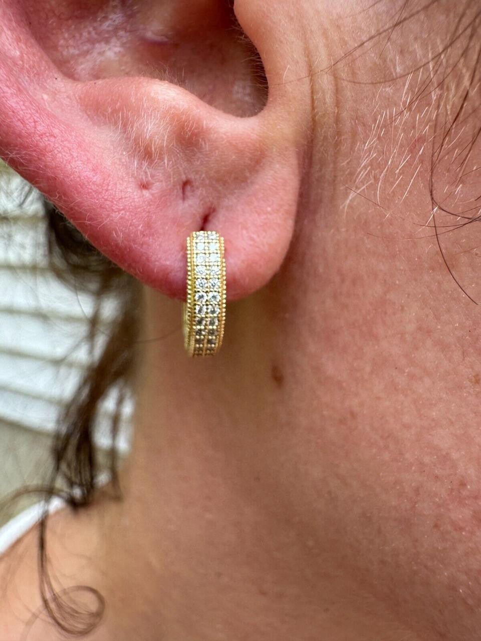 MOISSANITE Everyday Wear Small Huggie Iced Out Hoops - 14k Gold Vermeil 925 Silver - 12mm