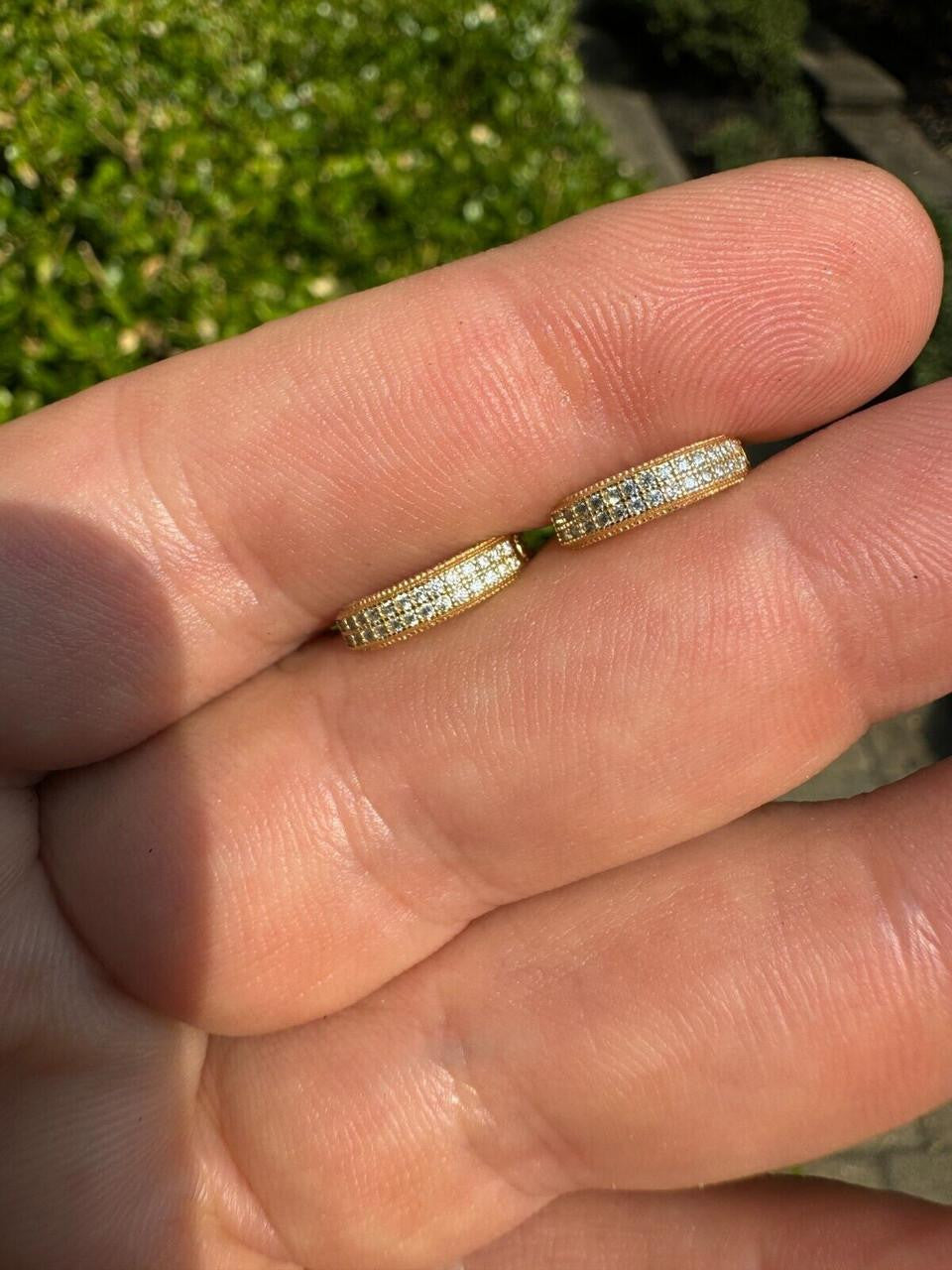 MOISSANITE Everyday Wear Small Huggie Iced Out Hoops - 14k Gold Vermeil 925 Silver - 12mm