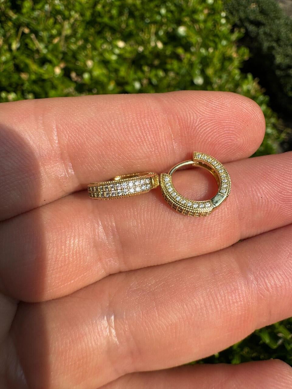 MOISSANITE Everyday Wear Small Huggie Iced Out Hoops - 14k Gold Vermeil 925 Silver - 12mm
