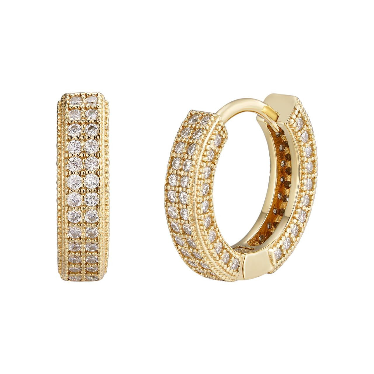 MOISSANITE Everyday Wear Small Huggie Iced Out Hoops - 14k Gold Vermeil 925 Silver - 12mm