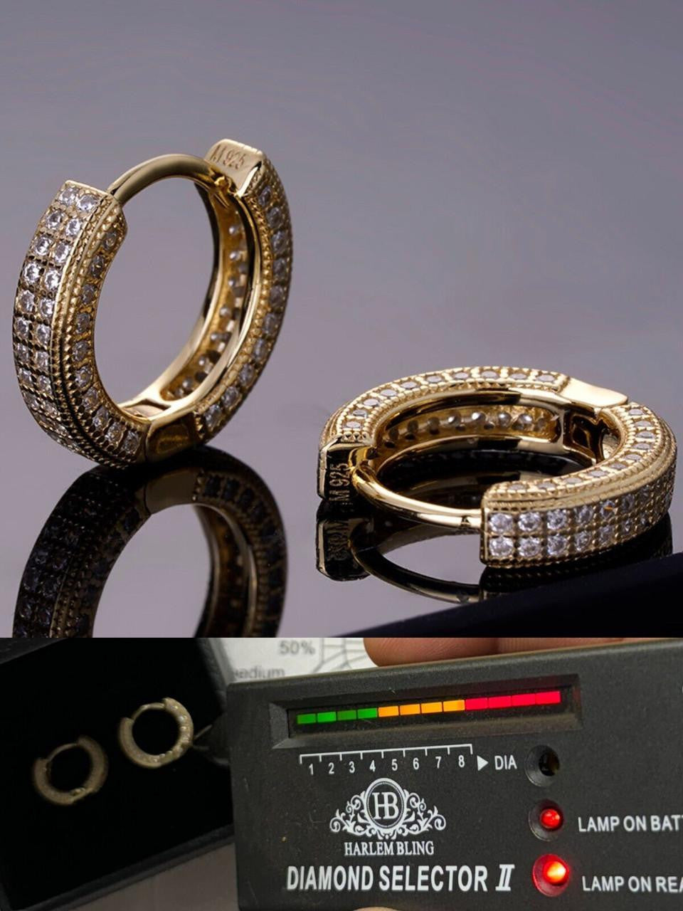 MOISSANITE Everyday Wear Small Huggie Iced Out Hoops - 14k Gold Vermeil 925 Silver - 12mm