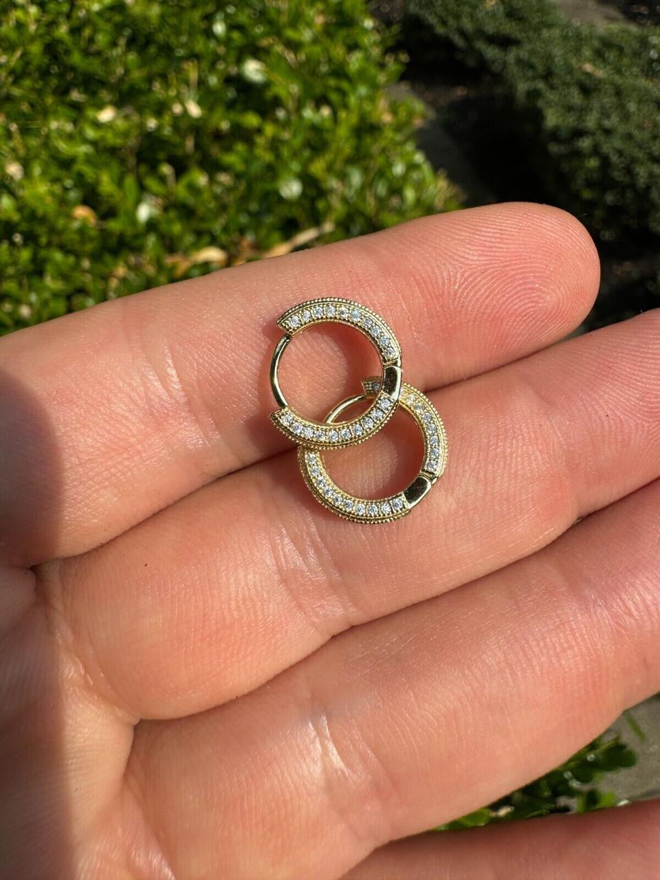 MOISSANITE Everyday Wear Small Huggie Iced Out Hoops - 14k Gold Vermeil 925 Silver - 12mm