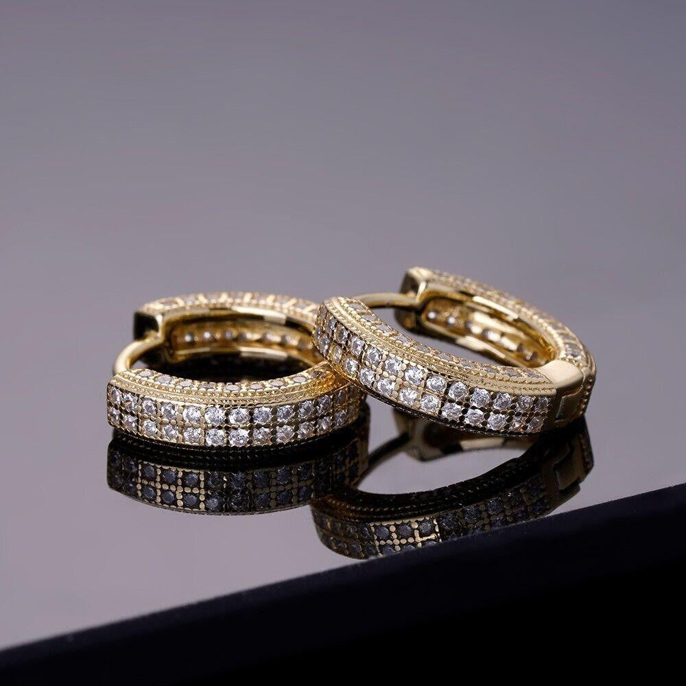 MOISSANITE Everyday Wear Small Huggie Iced Out Hoops - 14k Gold Vermeil 925 Silver - 12mm