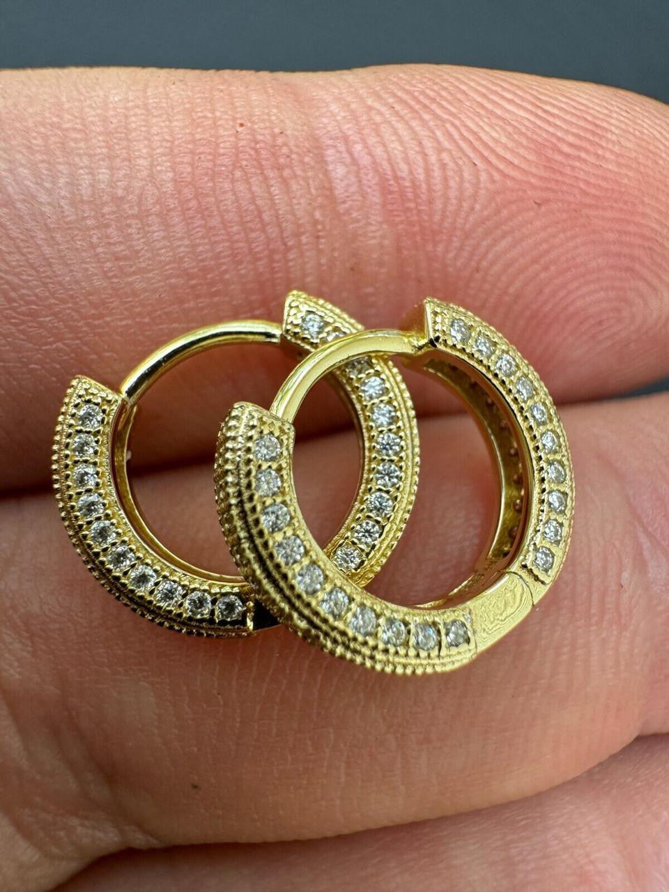 MOISSANITE Everyday Wear Small Huggie Iced Out Hoops - 14k Gold Vermeil 925 Silver - 12mm