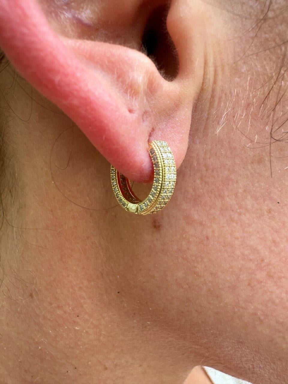 MOISSANITE Everyday Wear Small Huggie Iced Out Hoops - 14k Gold Vermeil 925 Silver - 12mm