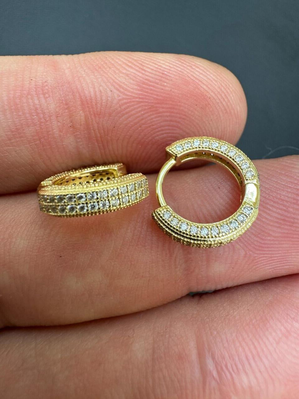 MOISSANITE Everyday Wear Small Huggie Iced Out Hoops - 14k Gold Vermeil 925 Silver - 12mm