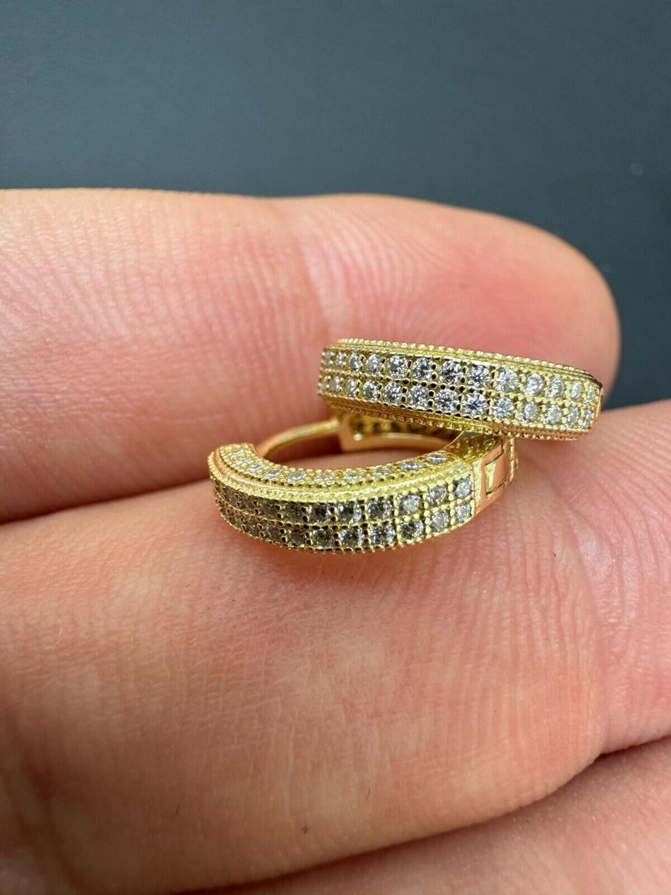 MOISSANITE Everyday Wear Small Huggie Iced Out Hoops - 14k Gold Vermeil 925 Silver - 12mm
