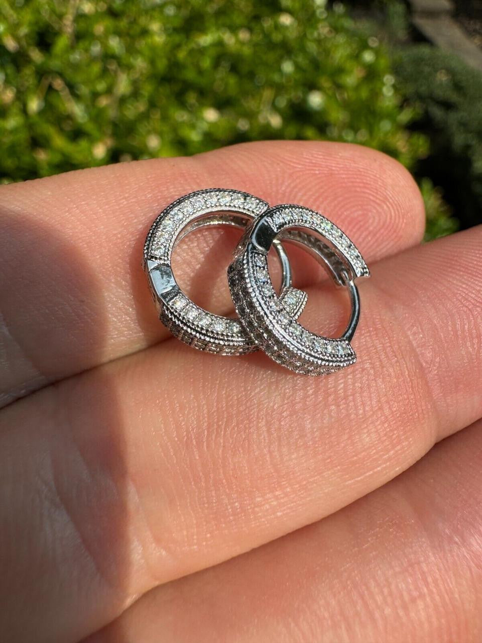 MOISSANITE Everyday Wear Small Huggie Iced Out Hoops - 925 Silver - 12mm