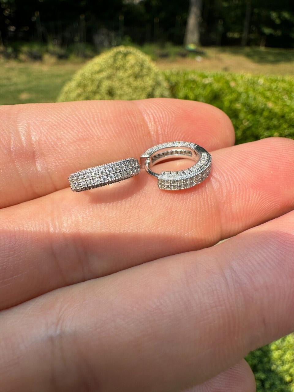 MOISSANITE Everyday Wear Small Huggie Iced Out Hoops - 925 Silver - 12mm