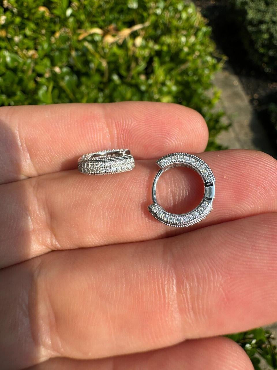 MOISSANITE Everyday Wear Small Huggie Iced Out Hoops - 925 Silver - 12mm